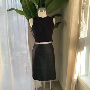 002. DANIER / REAL LEATHER BLACK MIDI SKIRT